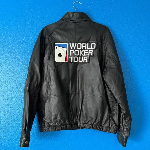 RARE VINTAGE WPT World Poker Tour Men’s Black Colebrook Leather Jacket Size XL
