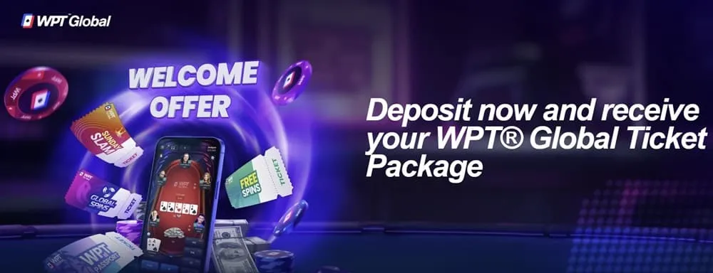 WPT Global Bonus: 100 % up to $1200 on your first deposit