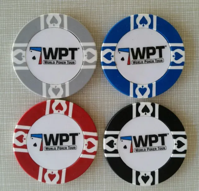 4 Pc- “WPT” WORLD POKER TOUR ☆ POKER CHIPS- 12g ☆ HTF STYLE ☆EUC☆ 4 -Colors